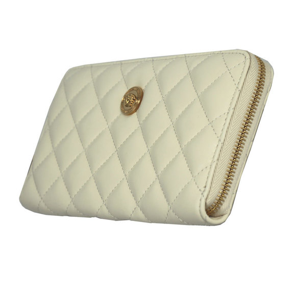 Versace White Ivory Quilted Medusa Wallet Leather Zip - Picture 2 of 4